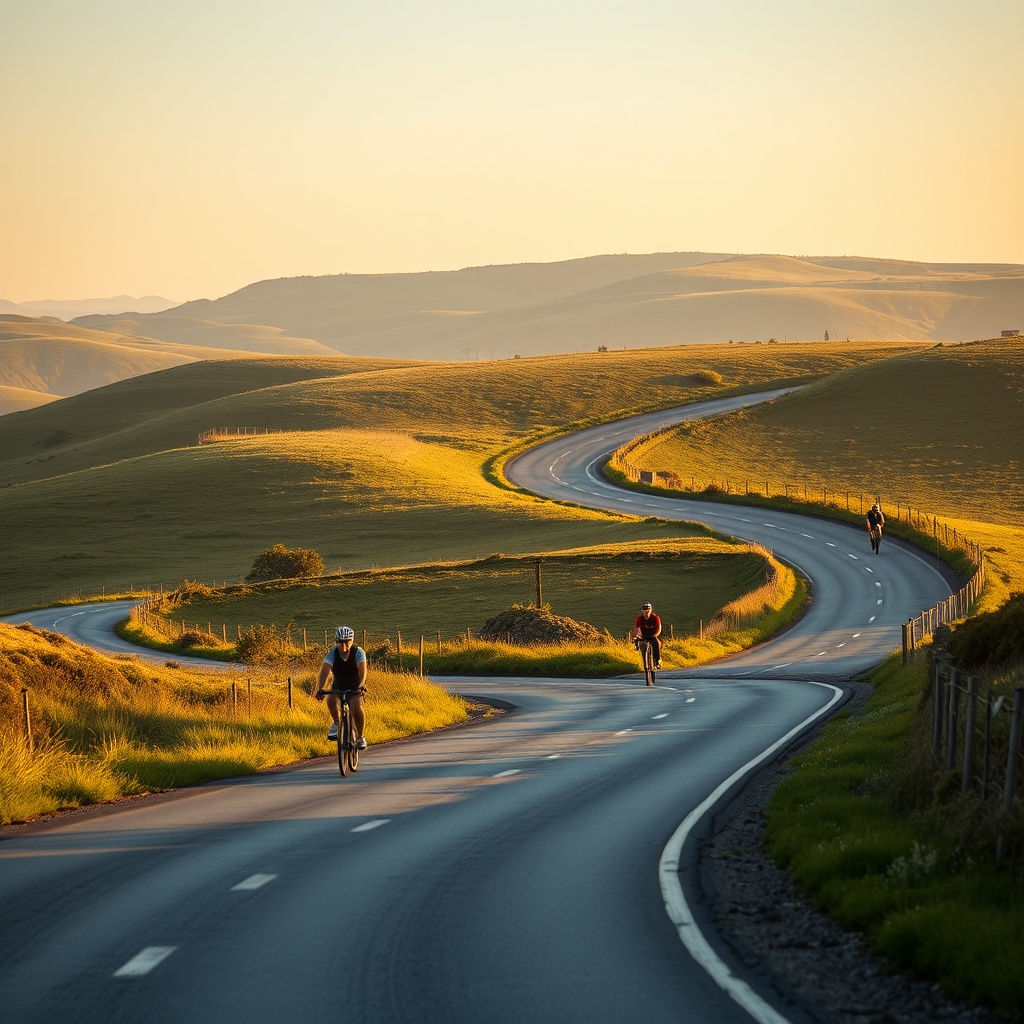 Winding countryside road at golden hour